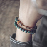 Green Bodhii Seed Bracelet Brass Charm Lucky Meditation Jewelry