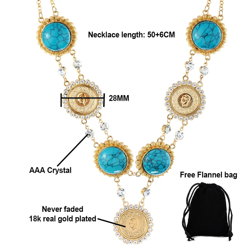 Crystal Jewelry Ottoman Coin Pendant Necklace Wedding Jewelry Gift