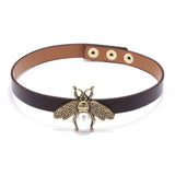 Vintage Bee Leather Choker Necklace Gothic Jewelry