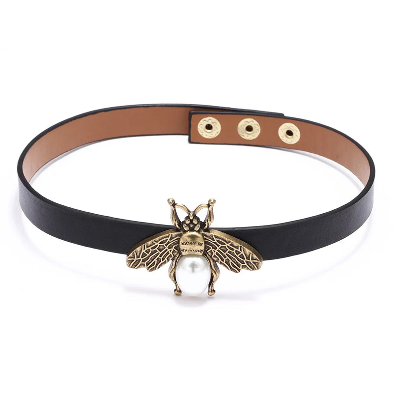 Vintage Bee Leather Choker Necklace Gothic Jewelry
