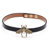 Vintage Bee Leather Choker Necklace Gothic Jewelry