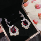 Retro Court Style Zircon Flower Earrings Silver Drop Party Jewelry