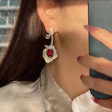 Retro Court Style Zircon Flower Earrings Silver Drop Party Jewelry
