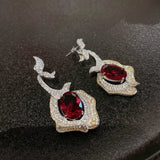 Retro Court Style Zircon Flower Earrings Silver Drop Party Jewelry