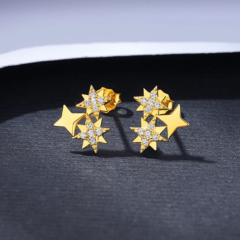 Star Shape Zircon Stud Silver Earrings Plated Small Party Jewelry