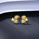 Star Shape Zircon Stud Silver Earrings Plated Small Party Jewelry