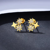 Star Shape Zircon Stud Silver Earrings Plated Small Party Jewelry