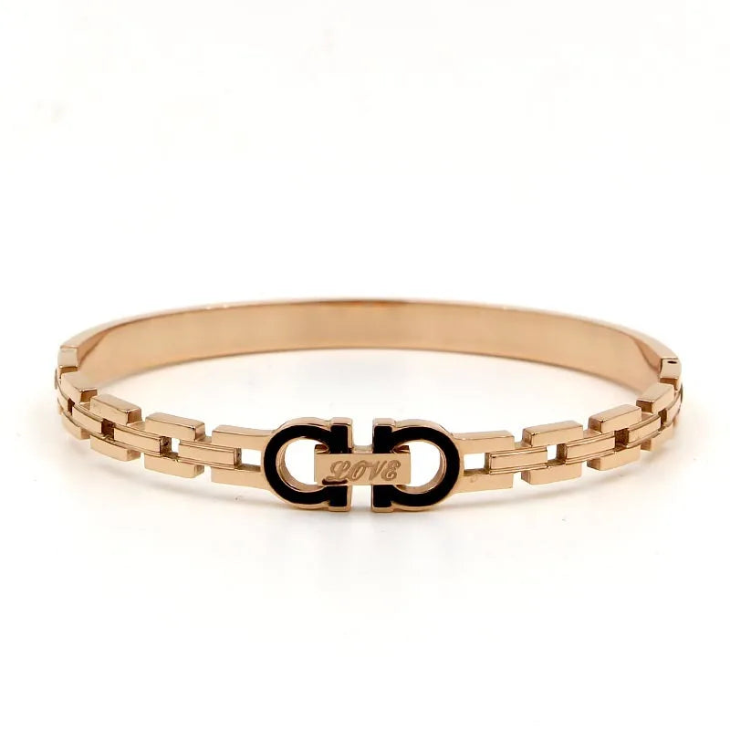 Women's Double D Clover Bracelet Titanium Steel Spring Open Bracelet