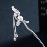 Vintage Silver Sea Wave Hairpin with Pearl Tassel