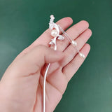 Sea Wave Pearl Tassel Hairpin Vintage Silver Jewelry Hanfu Accessories