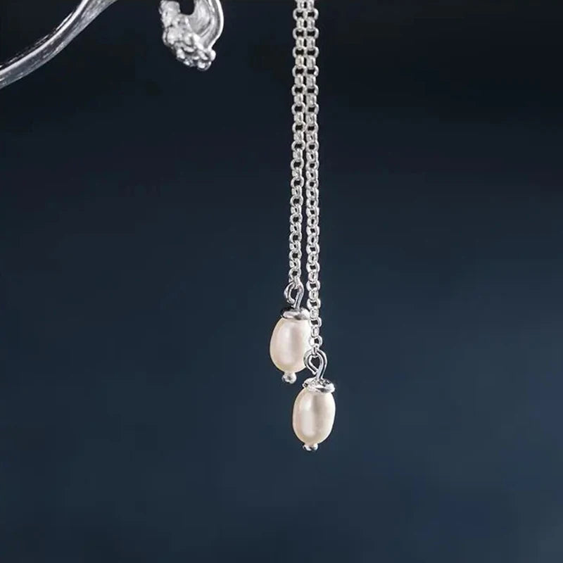 Vintage Silver Sea Wave Hairpin with Pearl Tassel