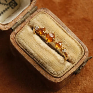 Vintage Silver Diamond Orange Gemstone Adjustable Ring