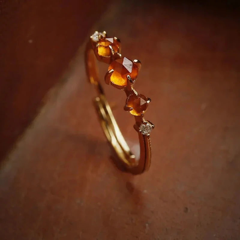 Vintage Silver Diamond Orange Gemstone Adjustable Ring