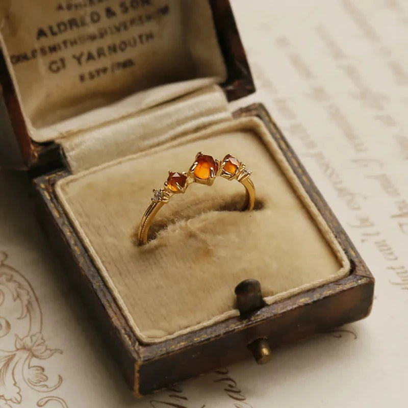 Vintage Silver Diamond Orange Gemstone Adjustable Ring