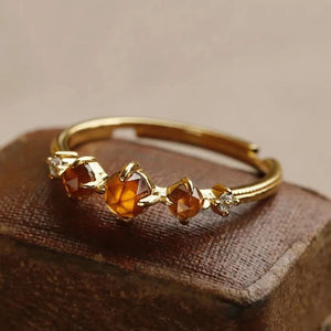 Vintage Silver Diamond Orange Gemstone Adjustable Ring