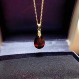 Silver Inlaid Ruby Water Drop Women Necklace Pendant
