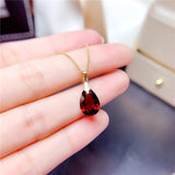 Silver Inlaid Ruby Water Drop Women Necklace Pendant