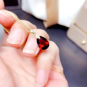 Silver Inlaid Ruby Water Drop Women Necklace Pendant