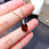 Silver Inlaid Ruby Water Drop Women Necklace Pendant