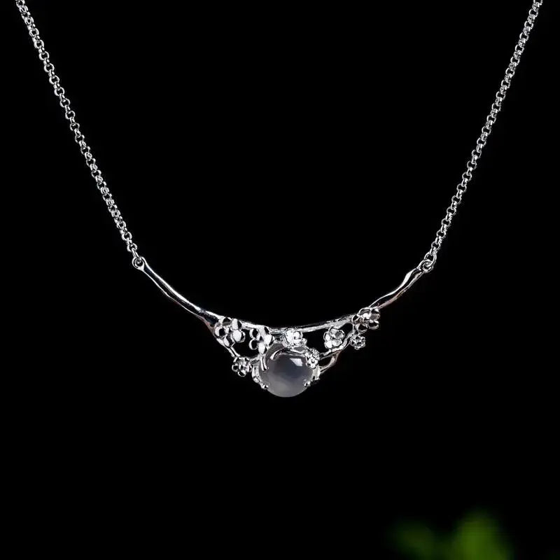 Plum Blossom Pendant Necklace Retro Charm Silver Jewelry