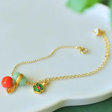 Red Tourmaline Enamel Hetian Jade Bracelet Silver Jewelry