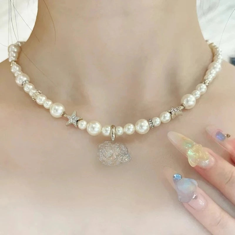 Vintage Pearl Necklace for Women, Diamond Jewelry Gift