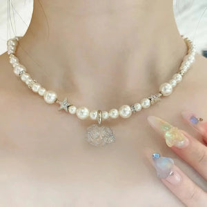 Vintage Pearl Necklace for Women, Diamond Jewelry Gift