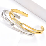 Personalized Cuff Bangle for Women Stainless Steel Bracelet Inlaid with Zircon