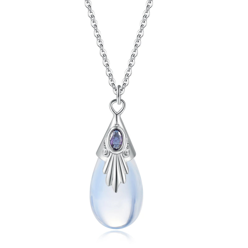 Moonstone Pendant Necklace Silver Chain Jewelry