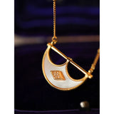 18K Plated Shell Moon Arch Pendant Zircon CZ Necklace