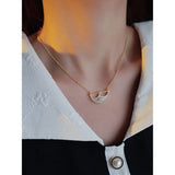 18K Plated Shell Moon Arch Pendant Zircon CZ Necklace