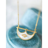 18K Plated Shell Moon Arch Pendant Zircon CZ Necklace