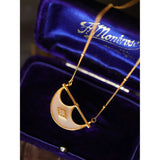 18K Plated Shell Moon Arch Pendant Zircon CZ Necklace
