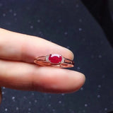Silver Inlaid Red Gemstone Adjustable Ring for Women
