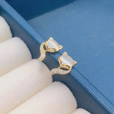 Natural Chalcedony Fox Diamond Earrings - Retro Charm Silver Jewelry