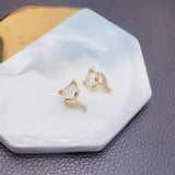 Natural Chalcedony Fox Diamond Earrings - Retro Charm Silver Jewelry