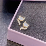 Natural Chalcedony Fox Diamond Earrings - Retro Charm Silver Jewelry
