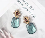 Women's Resin Gem Flower Ear Clip Retro High-End Jewelry
