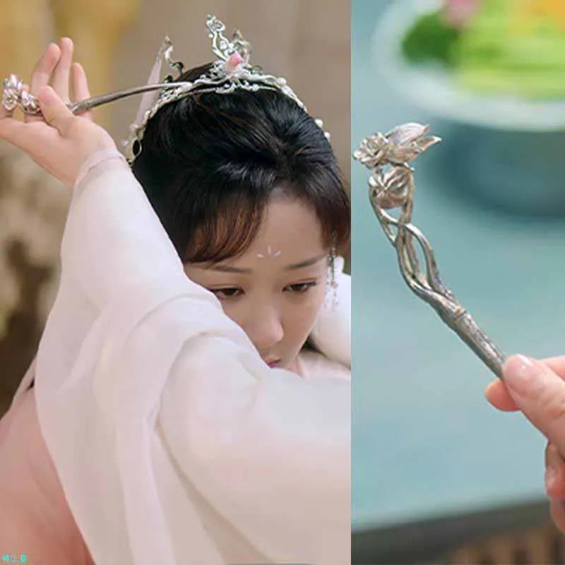 Thai Silver Retro Hairpin Chinese Flowers Hair Jewelry