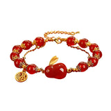 Red Tourmaline Rabbit Bracelet Double Chain Bangle Silver Jewelry