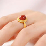 Natural Egg Chalcedony Adjustable Ring Retro Palace Ladies Jewelry