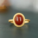 Natural Egg Chalcedony Adjustable Ring Retro Palace Ladies Jewelry