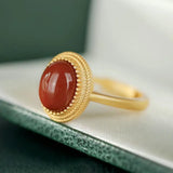 Natural Egg Chalcedony Adjustable Ring Retro Palace Ladies Jewelry