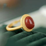 Natural Egg Chalcedony Adjustable Ring Retro Palace Ladies Jewelry