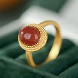 Natural Egg Chalcedony Adjustable Ring Retro Palace Ladies Jewelry
