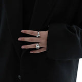 Thai Silver Irregular Opening Adjustable Ring Hip-Hop Jewelry