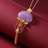 Geometric Inlaid Hetian Jade Palace Necklace Pendant