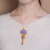 Geometric Inlaid Hetian Jade Palace Necklace Pendant