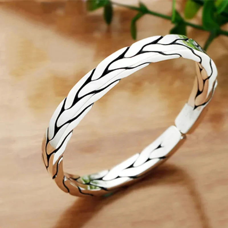 Thai Silver Braided Chain Bracelet for Women Retro Chinese Jewelry