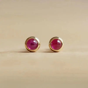 Inlaid Ruby Round Earrings - Silver Jewelry